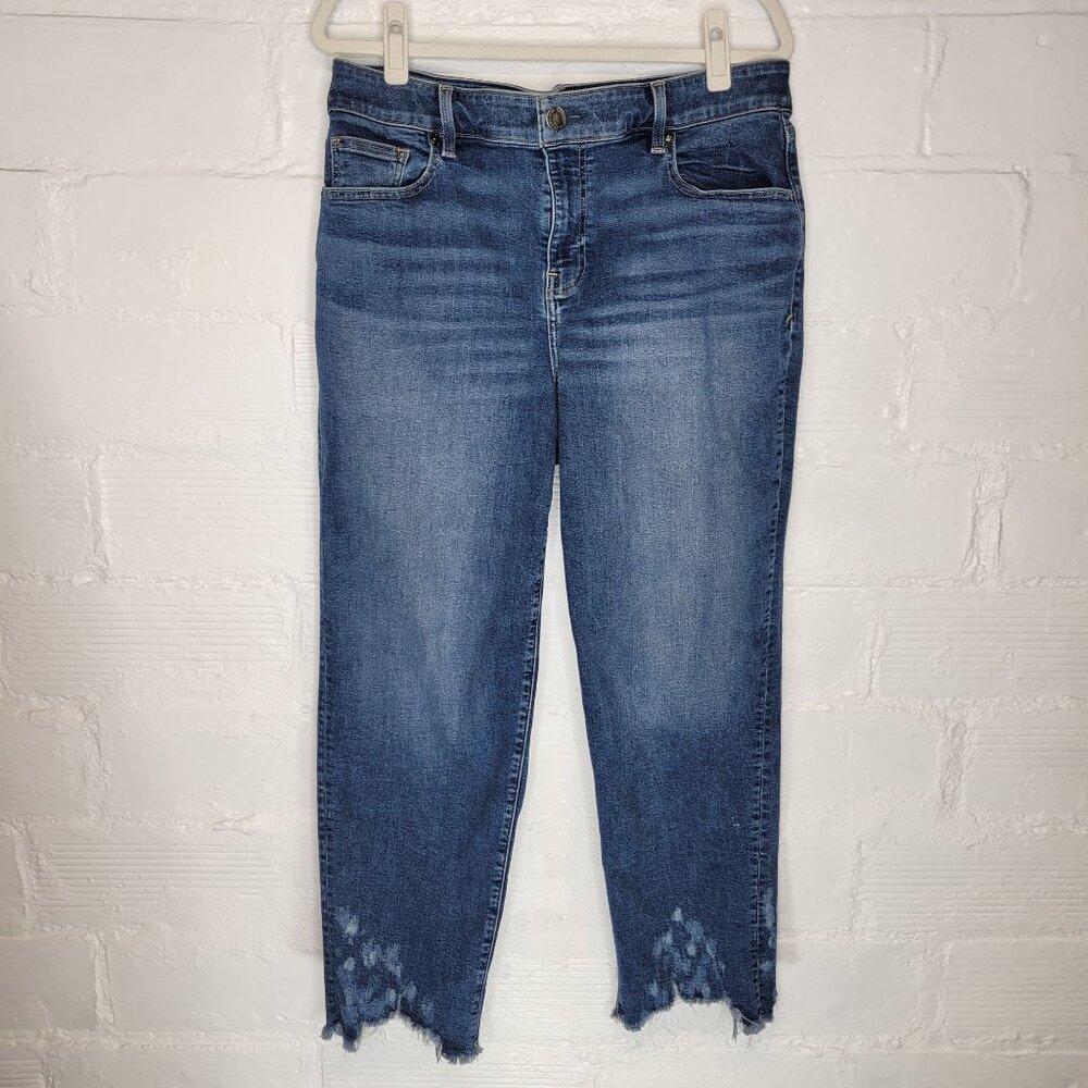Lane Bryant Women's Size 14 Jeans High Rise Girlfriend Straight Chew Hem Bleache